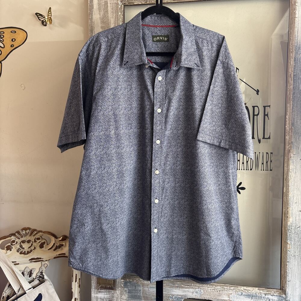 Men’s Orvis Blue Short Sleeve Button Up Shirt Size XL 100% Cotton